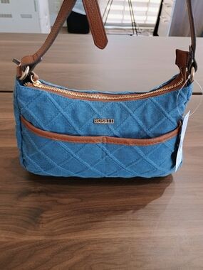 Rosetti Blue Denim Shoulder Bag with Brown Trim